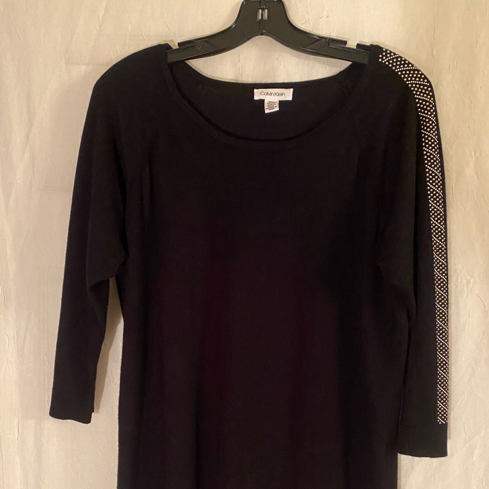 Calvin Klein Womans Black  Sweater With Beaded Sleeves